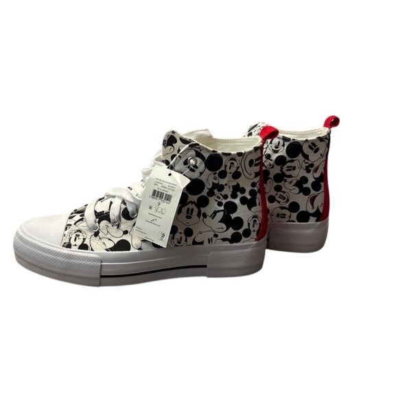 Disney Mickey Mouse High Top Sneakers Canvas Print Womens US 9 Red Black Design - Picture 9 of 13